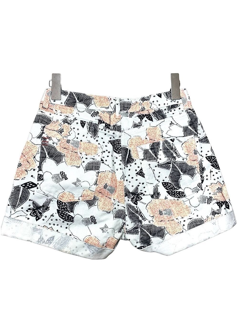 BDG Floral Mom Jean Shorts White Pink High Waist Cuffed Hem Sz 26 Boho Granola - Picture 2 of 12